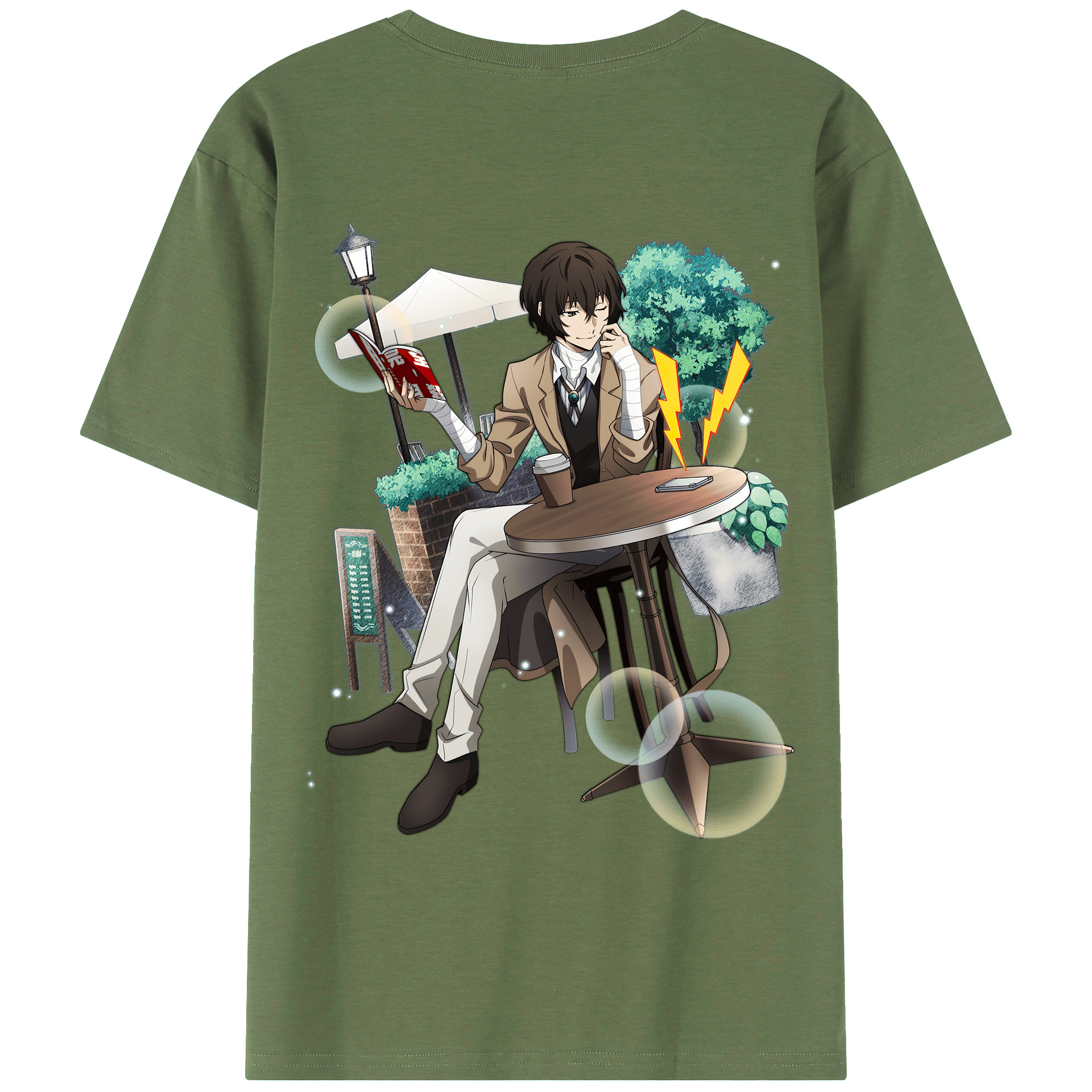 （画像用） 文豪ストレイドッグス Bungo Stray Dogs 綿100％ メンズ半袖Tシャツ（バックプリント） 通気性